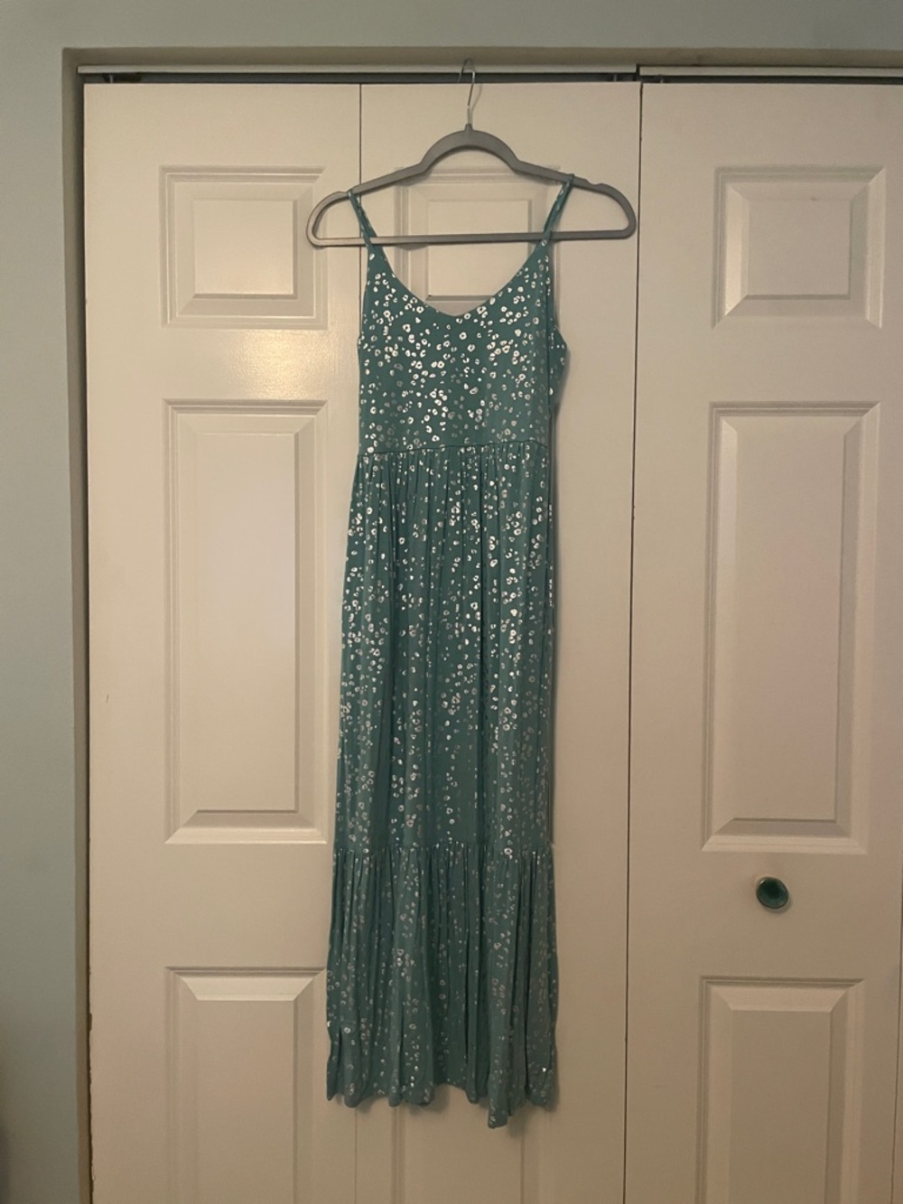 Teal Floral Maxi Dress with Spaghetti Straps